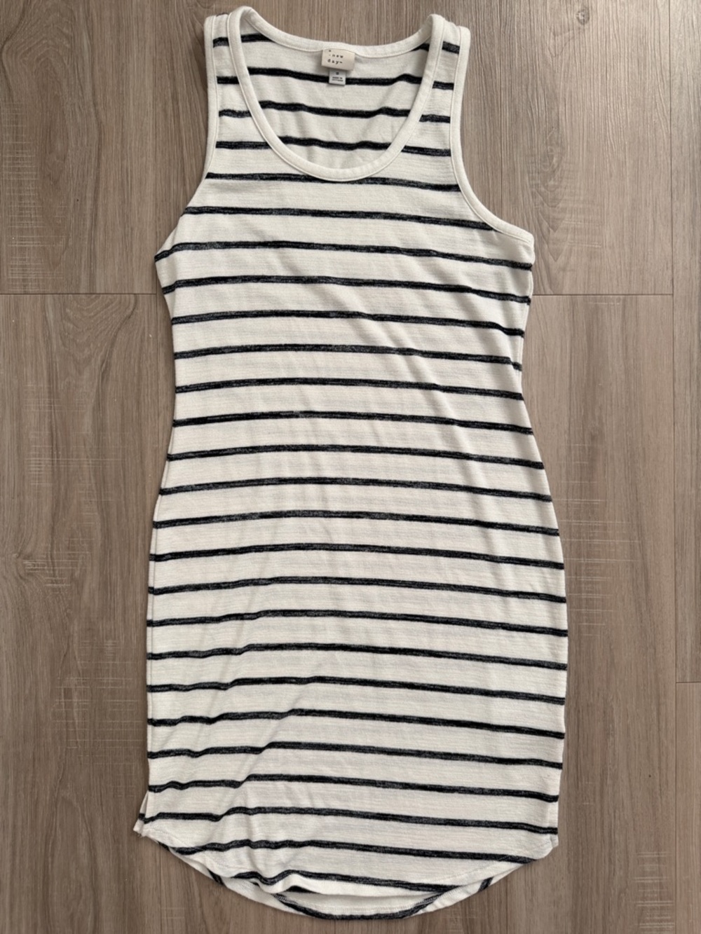 Sleeveless Striped Tank Dress - White & Navy